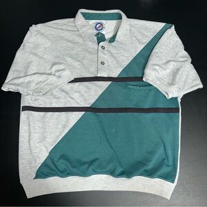 Vintage Greenline International Polo Shirt Mens M Green Grey Color Block Pocket